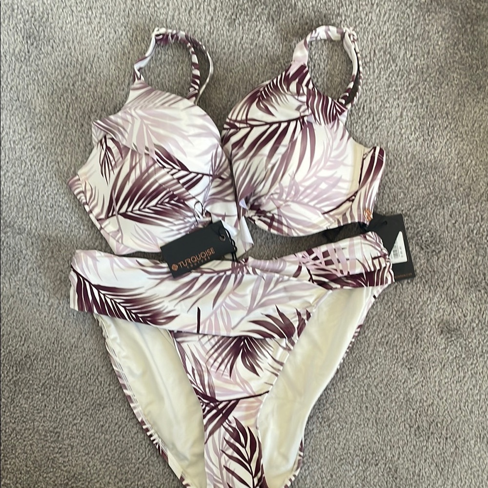 Purple Leaf Print Bikini Set
